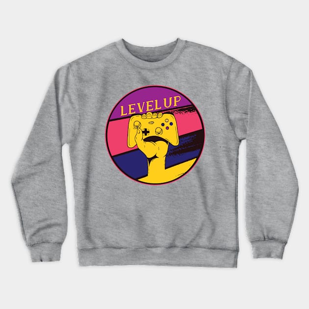 Level Up Gaming Nerds Vintage Retro Style Design Crewneck Sweatshirt by Delicious Design